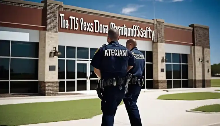 Image of a Texas Department of Public Safety officer providing assistance to residents, showcasing community safety efforts.